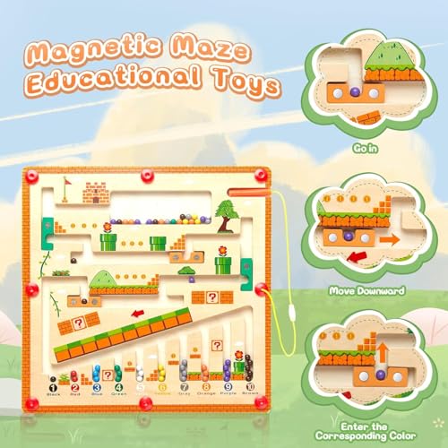 Image of BeFunky Magnetic Colour and Number Maze, Montessori Wooden Toys for 3 4 5 6 Year Olds, Colour Sorting Toys for Toddlers Fine Motor Skills Educational LearningToys for Boys Girls Gifts