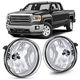 Nilight Fog Light Assembly Compatible with 2007 2008 2009 2010 2011 2012 2013 GMC Sierra 1500 07-14 Sierra 2500HD 3500HD Clear Lens Lamps Replacement 880 12V 27W Bulbs