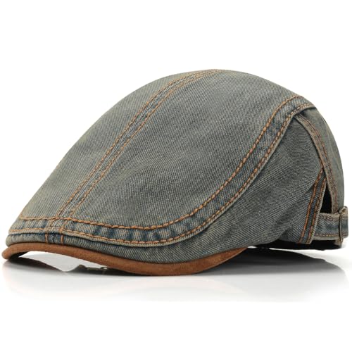Ptduabenlu Newsboy Cap for Men Women Denim Cotton Ivy Gatsby Driving Hat Flat Cap Cabbie Hats Vintage Blue