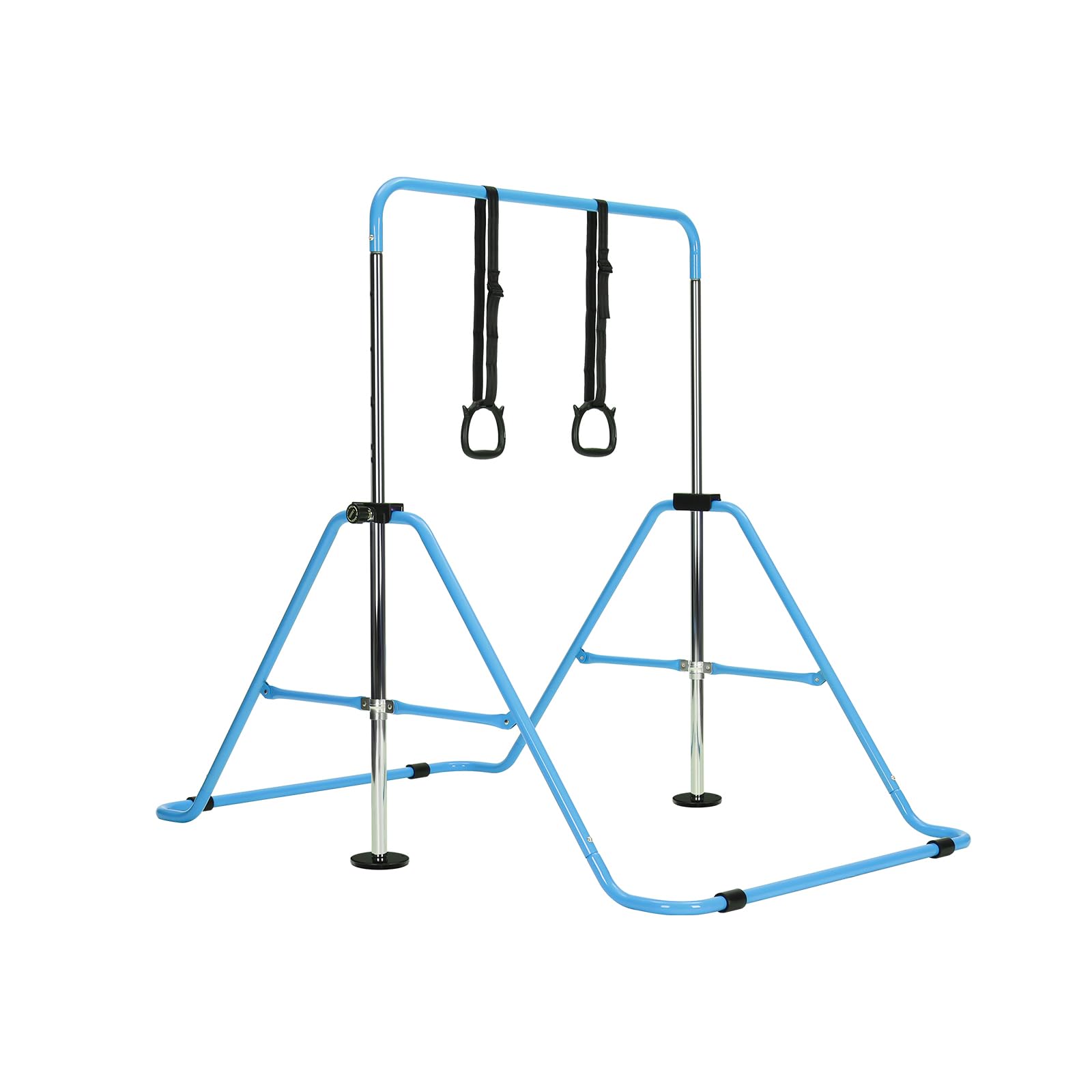Gymnastics Bar without Mat, Adjustable Kids Gymnastics Equipment for Home, Training Kip Bar with Non-Slip Base, 5 Height Levels 31.5-51.2", Gym Bars for Children, Easy Assembly Design (No Mat, Blue)