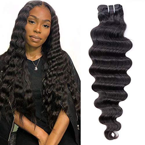 Brazilian Human Hair Loose Deep Wave Hair Bundles Brazilian Loose Deep Hair Weave 1 Bundles Deal (28",100g) Human Hair Natural Black Color