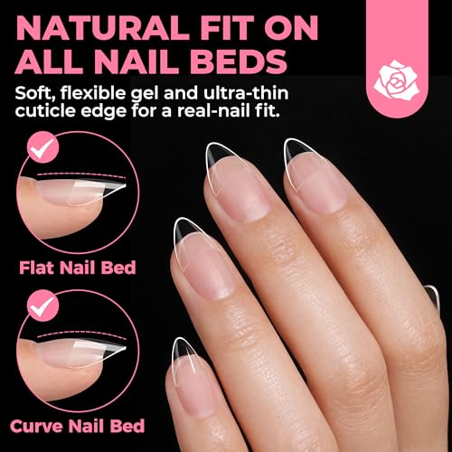 Image of UNA GELLA Almond Shape Nail Tips Short: 504pcs Half Cover Almond Gel Nails Tips Matte Clear Fake Nails Self-handle for Nail Extension DIY Nail Salon for Her, 12Sizes