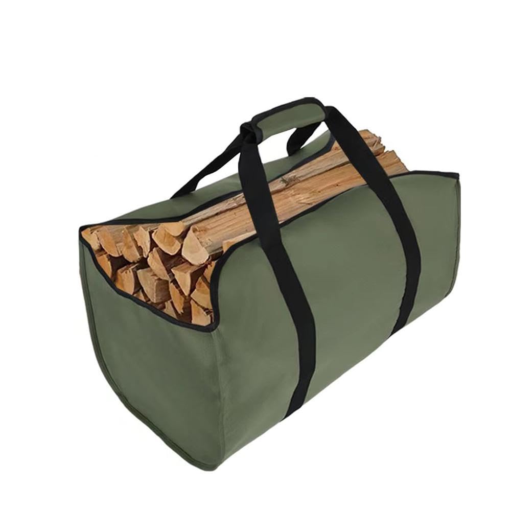 Firewood Bag, Foldable Fireplace Bag，Log Carrier, Water Resistant Durable Canvas Log Tote Holders for Fireplace, Firewood Log Carrying Storage with Handle for Indoor Outdoor Camping (ARMY GREEN)