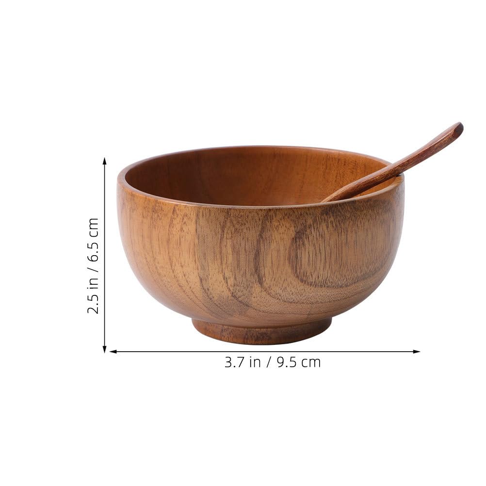 STOBAZA 2pcs Wooden Bowls Set Korean Spoons Dessert Spoons Dishware Set Wood Bowls Appetizer Bowl Dessert Bowl Wooden Bowls for Food Vegetable Bowl Serving Cooking Bowl Wooden Spoon and Soup Bowl