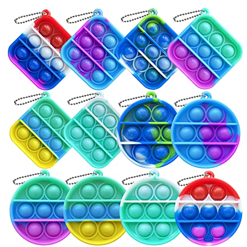 Howstart 12 Pcs Mini Push pop Bubble Fidget Toy, Simple Fidget Toy, Keychain Bubble Pop Desk Toy, Decompression Toys Suitable for All Ages (Square+Round)