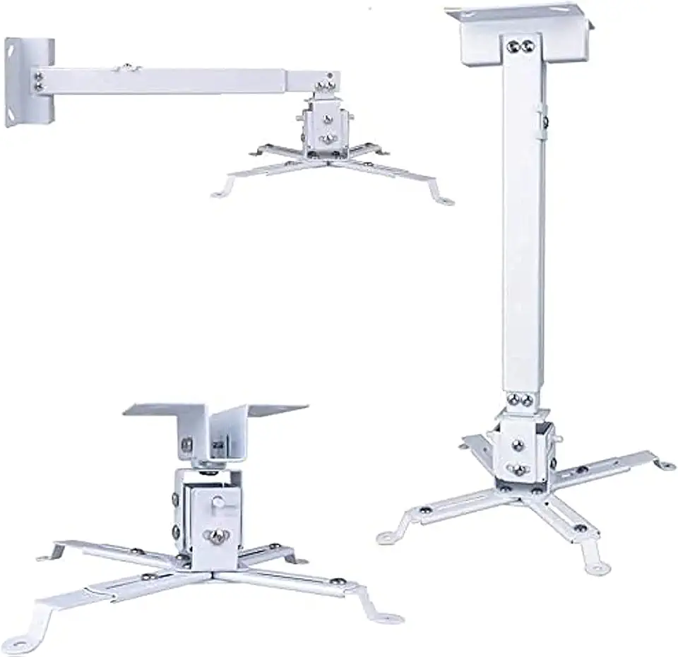 Arabest Universal Projector Mount Wall or Ceiling Bracket with Adjustable Height and Extendable Arms Tilt DLP LCD Projection Mount for Home and Office Different Size Projector (White)