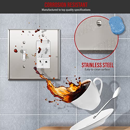 Image of ENERLITES Combination Toggle Switch and DecoratorReceptacle Metal Wall Plate, Stainless Steel 201 Outlet Cover, Corrosion-Resistant, Mid-Size 2-Gang 4.88 inch x 4.92 inch, 771131M-PC, Polished Chrome