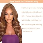 Echthaar Perücke Body Wave Human Hair Wig Glueless Wear and Go 4X1 Lace Closure PerüCken Damen 100% Brasilianisches Bleached Knot Light Brown Color 8A Grade 12 Zoll – Bild 3