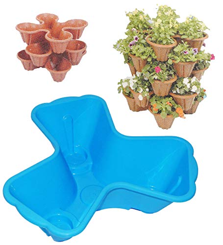 alles-meine.de GmbH 1 Stück Blumentopf - BLAU - für 3 Pflanzen - STAPELBAR - Blumenkübel/Pflanzkübel/aus hochwertigen Kunststoff - z.B: Kräutergarten - Kasten/Topf - Blum..
