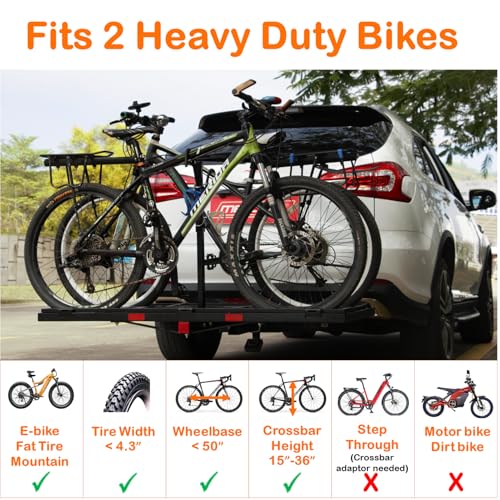 Hitch Mount Cargo Carrier Basket - 66"x24"x14" Comes with Bike Rack Fits 2 Ebike Fat-Tire Electric Bicycle with Folding Heavy Duty Trailer 500Lbs Fits 2" Receiver for Car Truck SUV RV (Grey Black)
