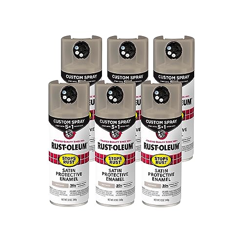 Image of Rust-Oleum Stops Rust Custom 5-in-1 Spray Paint, Satin Driftwood | Rust Preventive Protective Enamel, Multi Surface (Metal, Wood and More), Adjustable Dial for Better Control, Fast Dry, 6 Pack