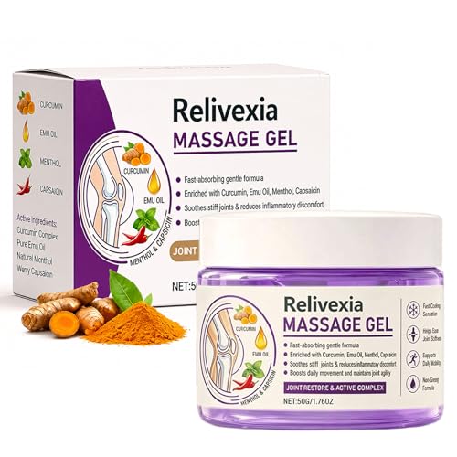 Relivexia - Advanced Arthritis Relief Gel Turmeric & Emu Oil Joint Activities Throughout The Body Natural Ingredients Fast-Absorbing 50g/1.76oz (1PC 50g/1.76oz)