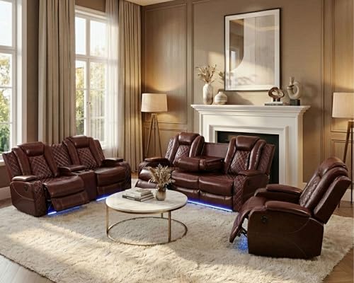 Ocstta Breathing Leather Power Recliner Sofa Set