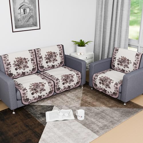 Image of Kuber Industries Sofa Cover | 2+1 Sofa Cover Set | 36x72 Inch | Sofa Cover for Living Room | Net Sofa Slipcover Set | Couch Cover | Blaze-Rose Digital Embroidery Print-640 | Large | Brown