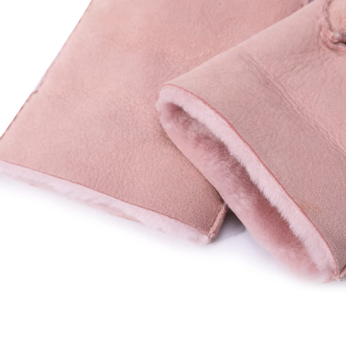 Harssidanzar Donna Guanti in pelle,Mitten pelle scamosciata calda di pecora Shearling Guanti in pelliccia Cuff KL026,Rosa,taglia L