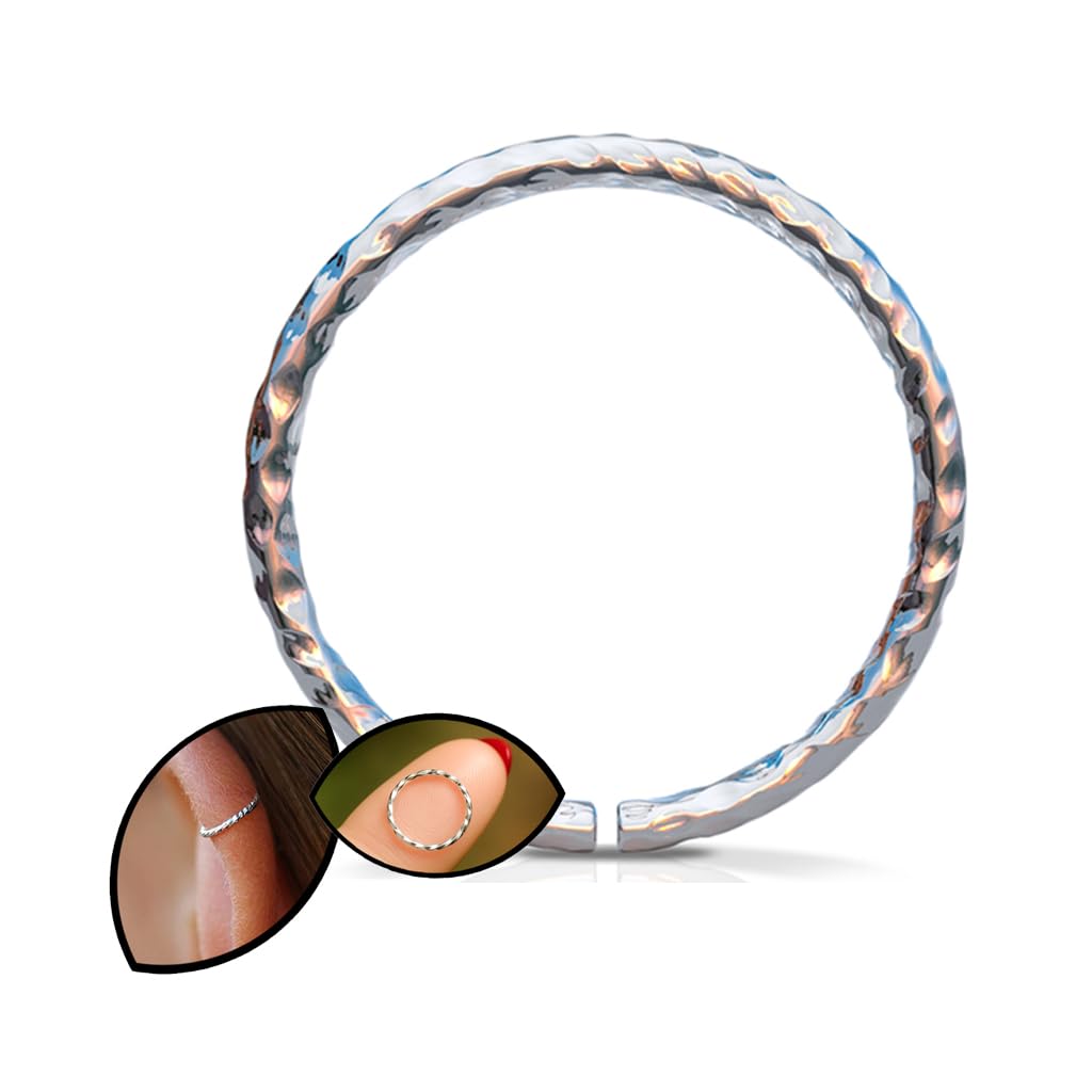 Silver Hoop Helix Piercing Jewelry - Thin Tiny 20 Gauge 8mm Cartilage Earrings for Women - Handmade 925 Sterling Silver Dainty Cartilage Earring Hoop Ring - Gift Ready