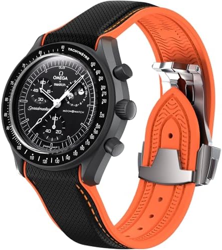 Strap for Omega x Swatch MoonSwatch Watch 20mm,Folding Buckle Strap Compatible Omega Swatch Moonswatch Speedmaster,Curved No Gap Replacement Strap fo Swatch Omega Men Women