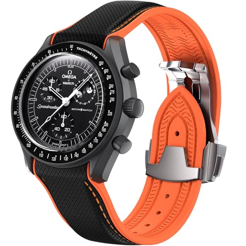 Image of Strap for Omega x Swatch MoonSwatch Watch, 20mm Folding Buckle Color Collision Band, Curved No Gap Replacement Strap for Swatch Omega Men Women