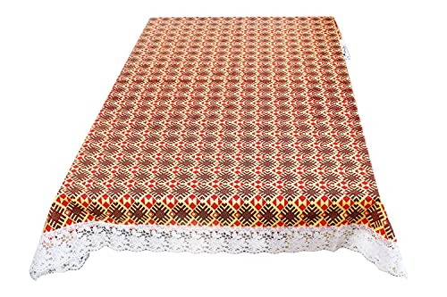 Image of The Furnishing Tree Waterproof PVC Rectangle Shaped 10 Seater Table Cover WxL 60x120 inches Surface Pattern Brown with White Border lace