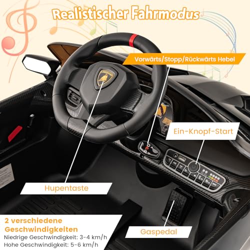 GOPLUS 12V Elektroauto Lamborghini mit 2,4G-Fernbedienung, Kinderfahrzeug mit helle LED-Leuchten, Hupe & hydraulischer Türen, Elektrofahrzeug mit Musik & MP3 für Kinder von 3-8 Jahre (Schwarz)