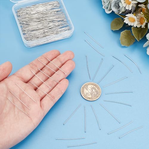 PH PandaHall 400pcs 35mm Flat Head Pins for Jewellery Making 304 Stainless Steel Head Pin Gauge for Beads Earring Bracelet Necklace Jewellery Head 1.4mm - Image 3