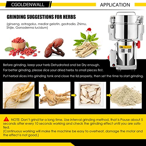 Cgoldenwall 2500G Commercial Spice Grinder Electric Grain Grinder Mill Grinder Grinding Machine For Various Grains Spice Grain Wheat Flour Mill Pulverizer Ce Approved 110V 3600W #TOP3