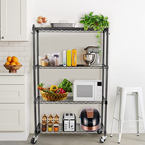 Image of WDT 4-Tier Storage Shelves, Heavy Duty Metal Shelves Wire Rack Shelving Unit, Adjustable Shelf with Wheels for Home Office Garage Kitchen Shelf, 36 inch D x 14 inch W x 58 inch H