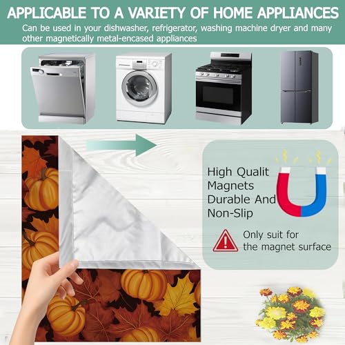 Image of Thanksgiving Pumpkins Dishwasher Covers for The Front Magnetic, Autumn Maple Leaves Refrigerator Magnets Decoration,Reusable Dishwasher Cover Panel for Home Kitchen Decor 23x26 Inch
