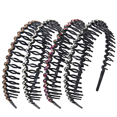Yeshan Rhinestone And Crystal Headbands For Women With Teeth Comb, Non-Slip Hard Plastic Headbands In Wave Shape,Pack Of 4 #TOP13