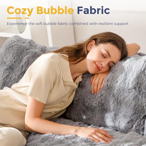 Image of MAXYOYO Loveseat Sofa Couch, Upholstered Bean Bag Chair Cloud Seat for Adults, Boneless Couch with Cushion & Pillows, Sofa in A Box, No Assembly Required, Bubble Grey, 3-Seat