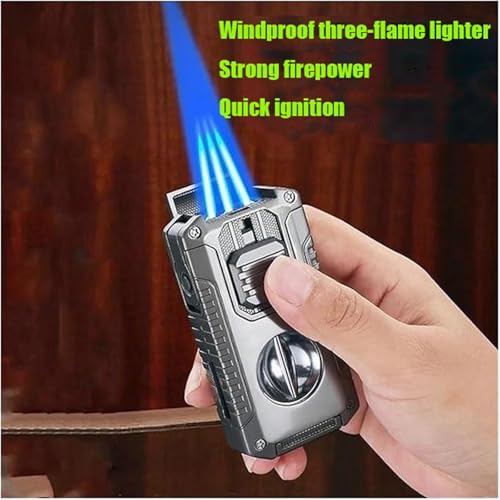 Encendedor metálico a prueba de viento triple llama miniatura 2