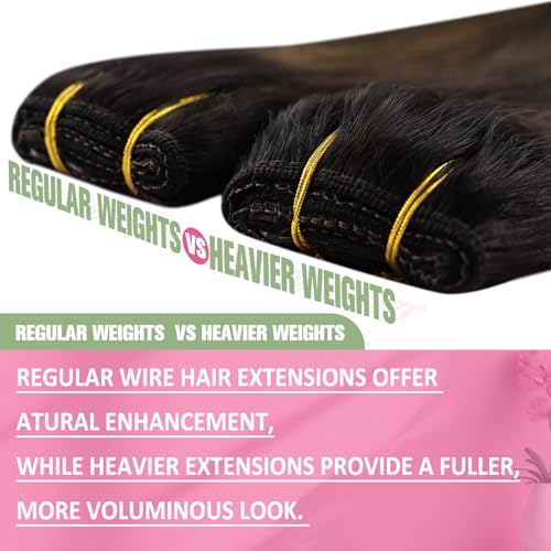 Image of YoungSee Wire Human Hair Extensions Dark Brown, Invisible Wire Hair Extensions Human Hair, Darkest Brown with Medium Balayage, Adjustable Fish Line Hair Extension with Clips, 16 Inch 85g Straight Hair