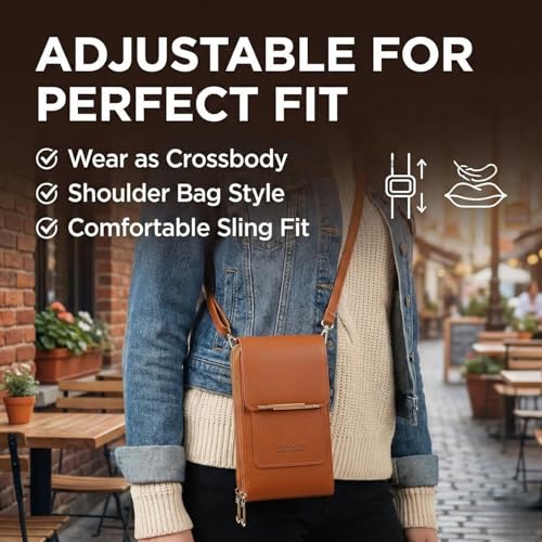 Image of VKR Women's Leather Crossbody Phone Purse with Touchscreen Pocket - Anti-Theft Mobile Sling Bag with Adjustable Shoulder Strap, Card Slots, Zipper Compartments & Compact Wallet for Daily Travel