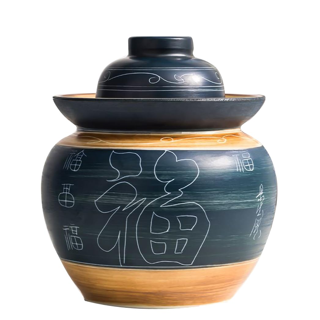 Tarro de Fermentación de Olla de gres, Tarro para Pepinillos, Tarros con Tapa para Aceitunas, Tarro de Fermentación o Decapado,Jarrón de Barro,Tarro para fermentar c A-5L