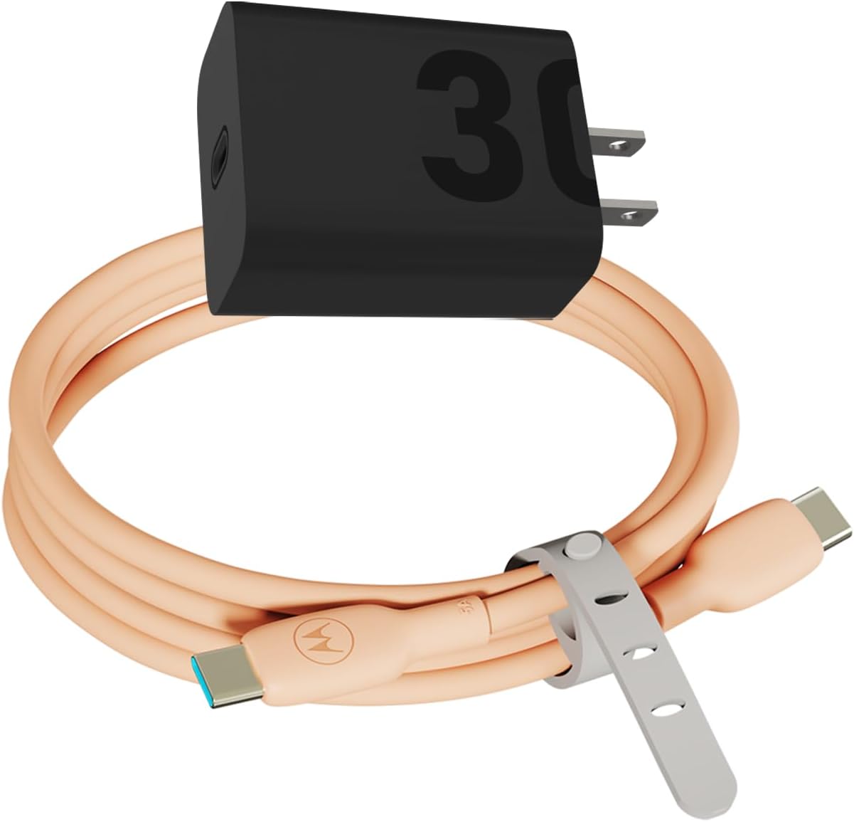 Motorola TurboPower 30W Charger + Peach Fuzz Silicone Cable Bundle