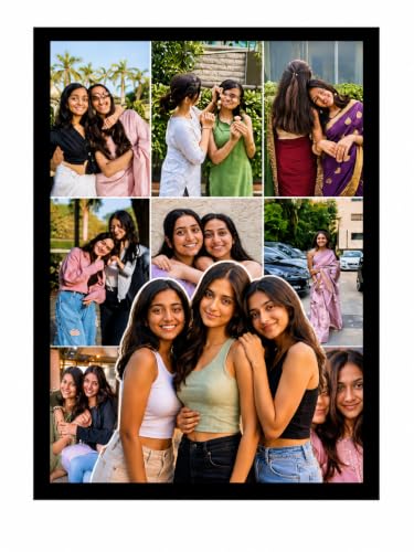 CustomAuraa Personalized Friends Photo Collage Frame A4 Size | Custom Photo Frame with Your Photos | Best Friend Birthday, Friendship Day & Farewell Gift | Black Wall Decor