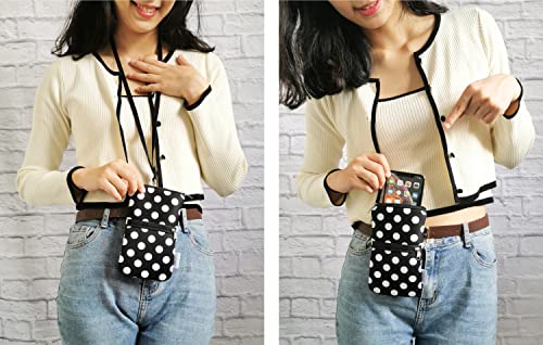 Image of Tainada 2-Zip Neck Phone Pocket Bag w /Belt Loop (Black White Polka Dots) | For Men /Women; Water-resistant neoprene pouch, shockproof, lightweight, w /carabiner; Compatible with most of smartphones