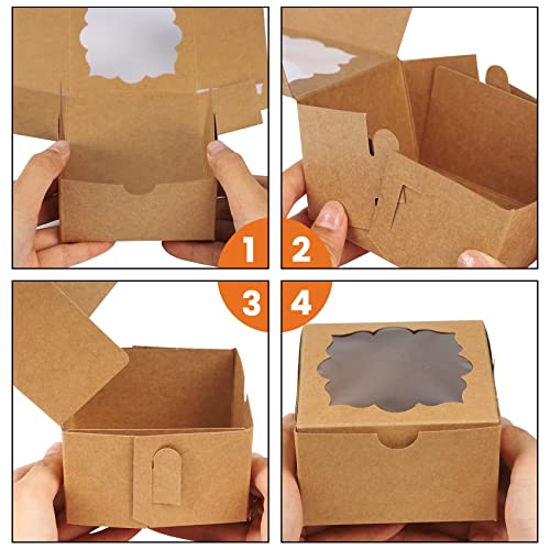 Yunko 50 Pack Cookie Boxes 4X4X2.5 Inches Bakery Boxes Dessert Boxes With Window For Chocolate Strawberries Muffins Donuts (Brown) #TOP5