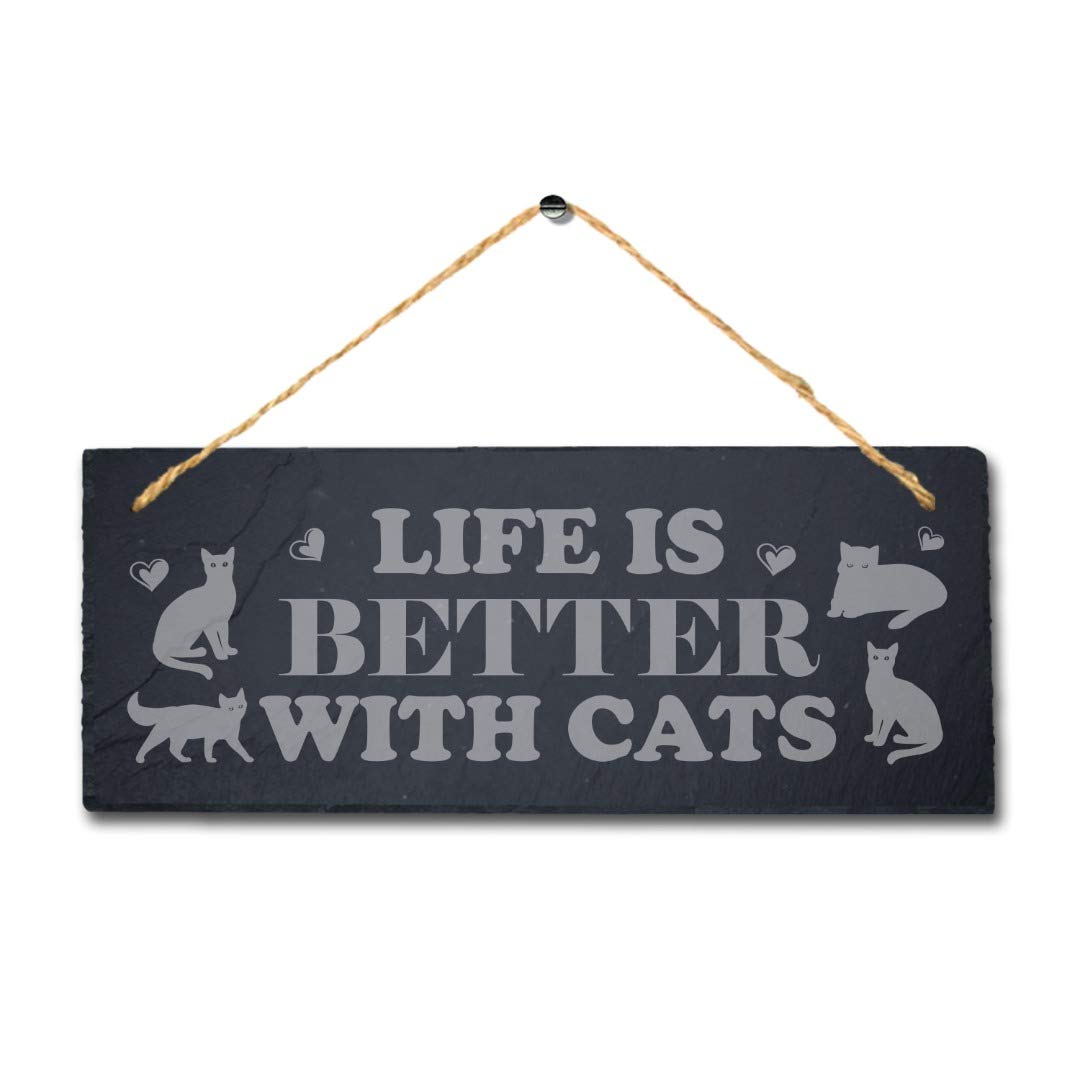 Stukk Dogs Pet Funny Laser Hanging Kitten Pup Puppy Home (Life is Better with Cats), Natural Engraved Slate Stone Plaque - Image 3