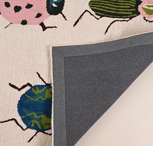Image of Colorful Beetle-Inspired Hand-Tufted Wool Area Rug - Eco-Friendly, Soft & Durable Carpet with Insect Pattern for Living Room, Bedroom, or Home Decor (Ivory, 5' x 8')