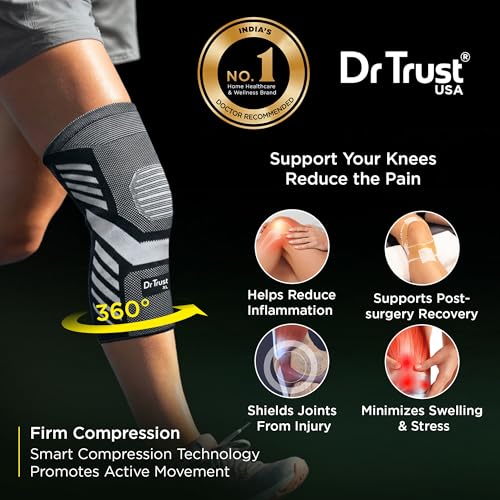 Image of Dr Trust USA 4520 Knee Cap Pro for Knee Pain, Meniscus Tear, ACL Arthritis, Sports and Recovery Support, Advanced Compression Knee Sleeve for Joint Stability Recovery Knee Brace For Men and Women - Medium (1 Pair)
