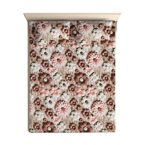 Image of DECORUM 300TC Glace Cotton Elastic Fitted King Size Bedsheet (72''X78'') with 2 Pillow Covers | Soft & Comfortable Cotton Feel | Fits Upto 8'' Mattress | Vintage Blush Floral Weave