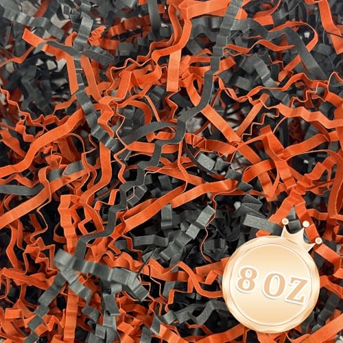 Image of Zankubom 1 /2LB Black Orange Crinkle Cut Paper Shred Filler Great for Gift Wrapping, Basket Fillers, Birthday, Gift Wrapping, Anniversary, Halloween Christmas Party Decor Filling Supplies