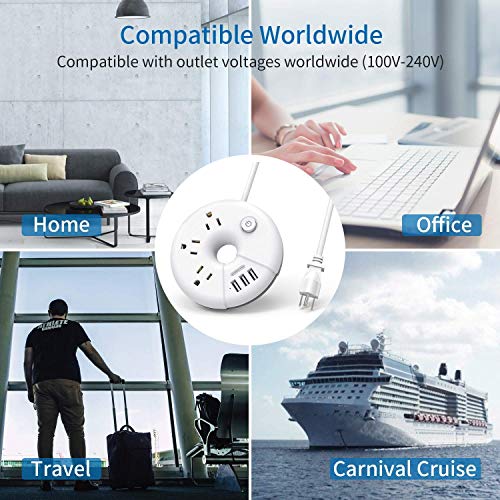 NTONPOWER Travel Power Strip Bundle, 3 Outlets 3 USB Portable Desktop Charging Station with 15 inch Short Cord and 5ft Extension Cord for Office, Home, Hotels, Cruise Ship, Nightstand - White - image 5