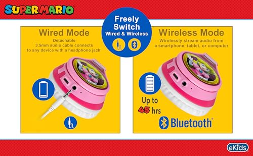 Image of Princess Peach Bluetooth Headphones for Kids Wireless Headphones for School