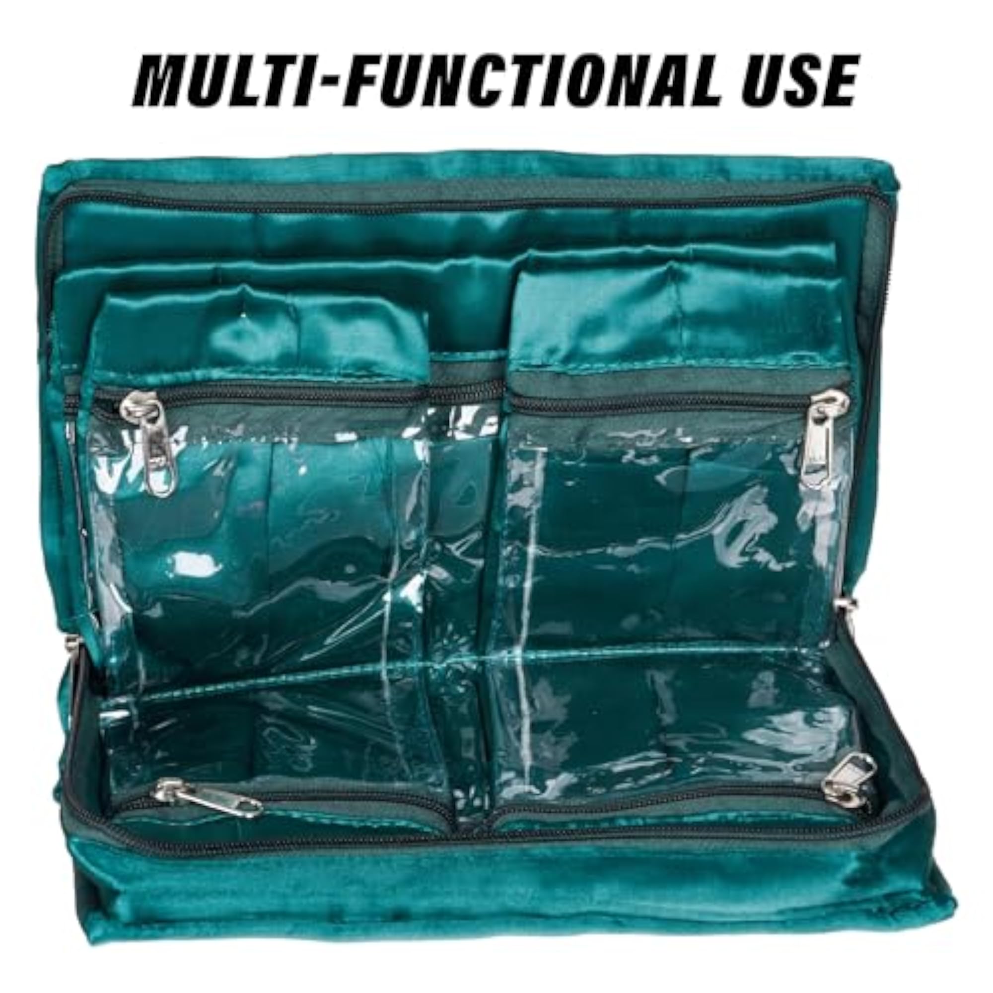 Jewellery Box with 6 Flappable Pouches, Satin Cosmetic Bag