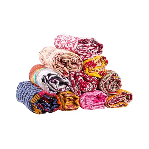 Mycrafts Indian Wholesale Kantha Quilt Lot 5 PCs Tribal Kantha Quilt Vintage Handmade Blanket Patch Kantha Throw Hippie Bohemian Old Saree Made Kantha Rally Twin