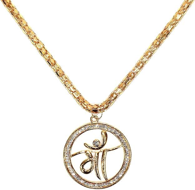 SRC Creations Artificial 10 Mm Golden Chain Maala With Detachable Maa Pendent For Unisex Adult