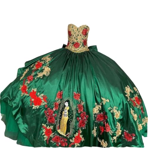 Gold Red Embroidered Vinatge Quinceanera Dresses Charro Ball Gown Plus Size Sweet 16 Dress Strapless Prom 2025