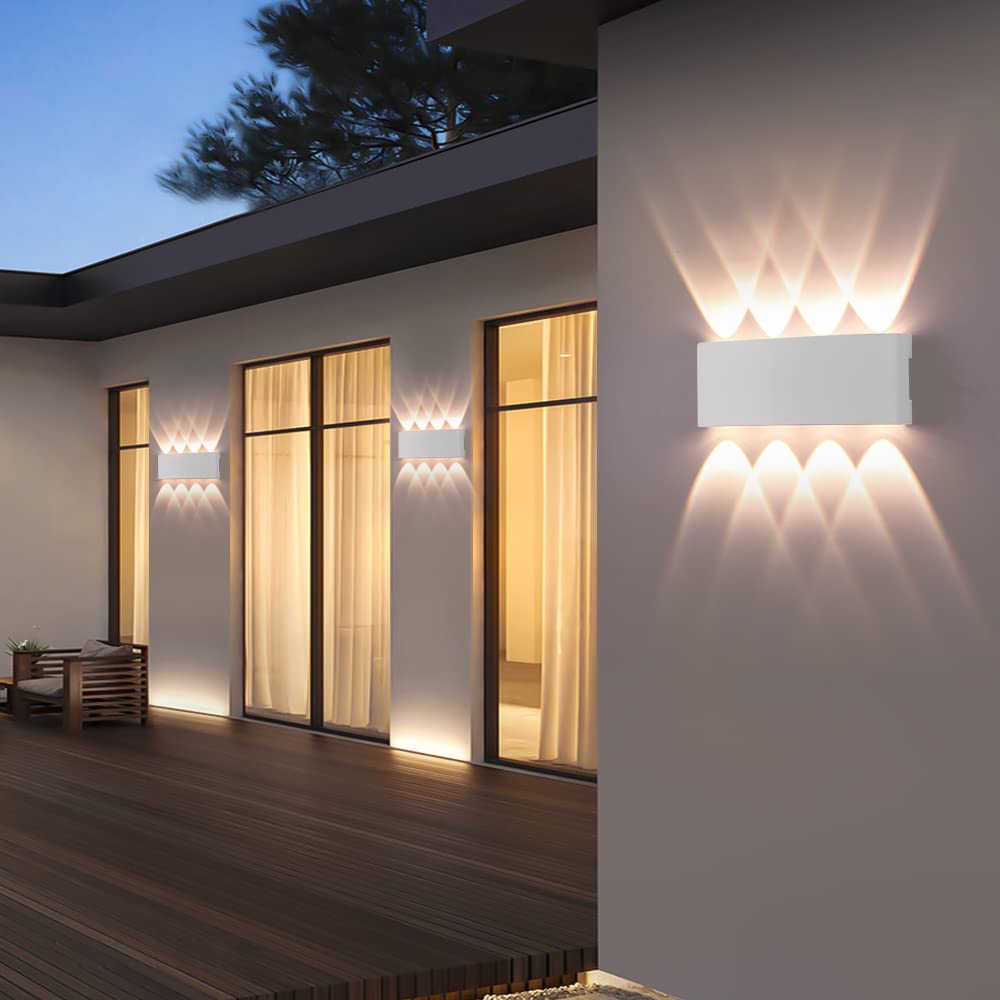 FUPE 2 Pack Lampada da Parete Esterno/Interno LED Applique da Esterni 16W 1600LM Up Down Faretto da Parete IP65 Impermeabile Moderno Lampade Muro Alluminio Bagliore su e giù (Bianco 3000K luce caldo)